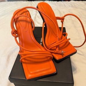 PrettyLittleThing Vibrant Orange Strappy Square Toe Heels